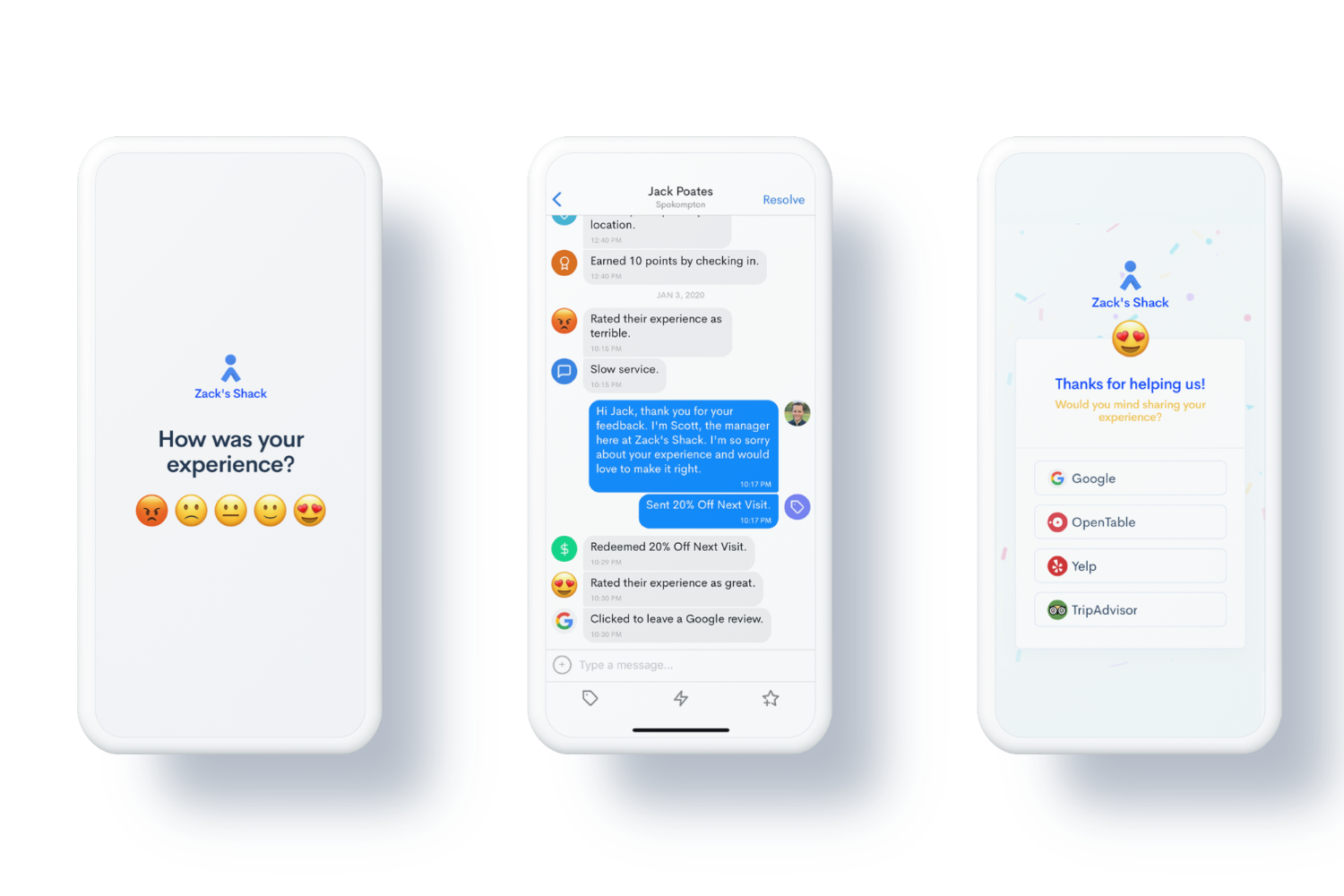 A mobile screenshot of Ovation the actionable guest feedback platform.