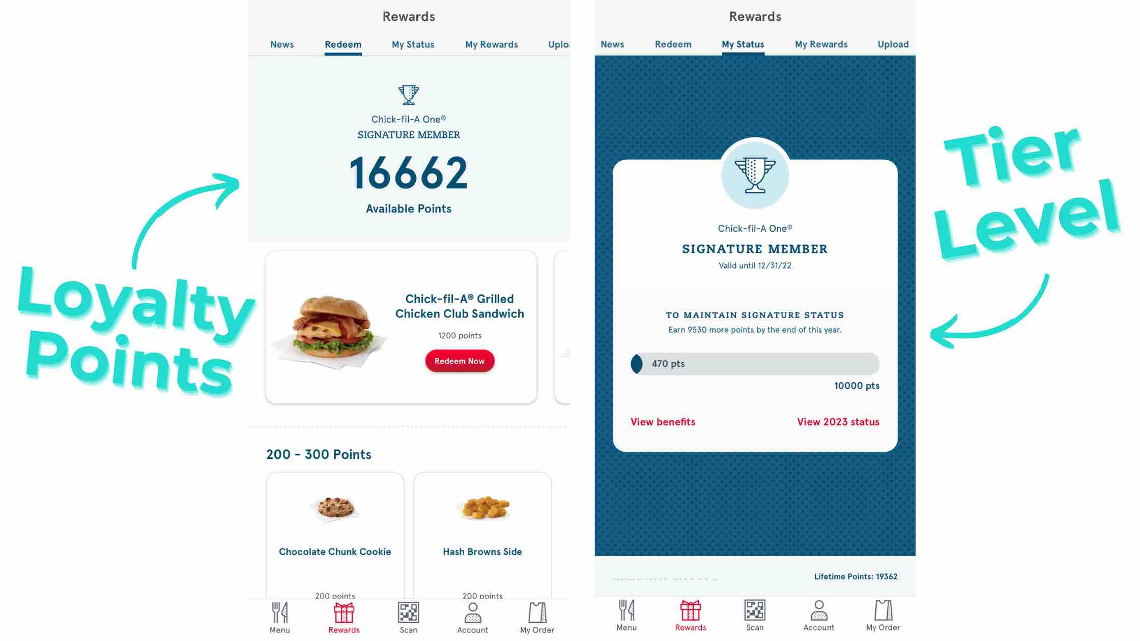 A screenshot of Chick-Fil-A's loyalty program